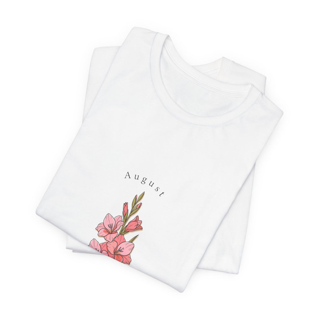 August Gladiolus Birth Month Flower Tee | Botanical Watercolor, Personalized
