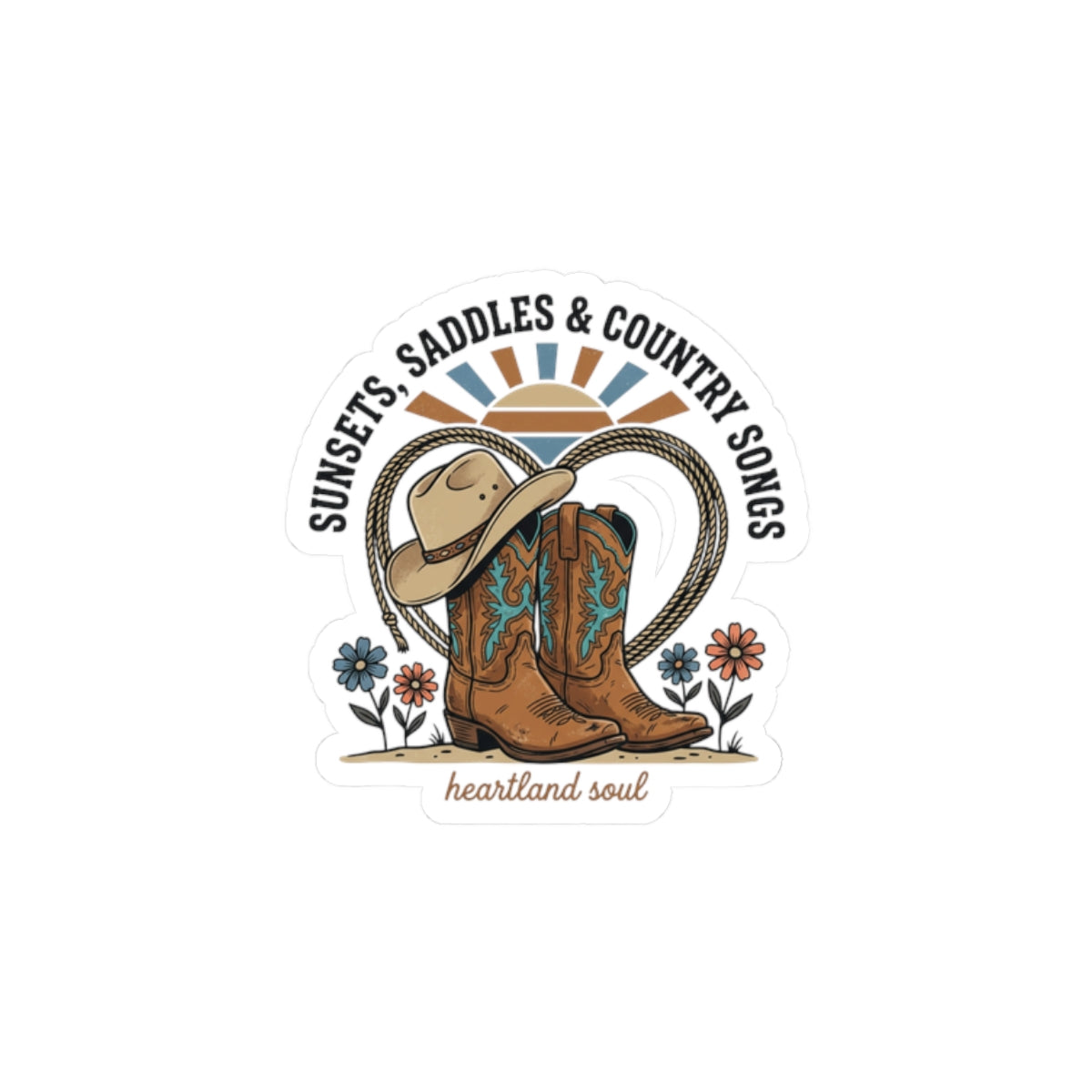 Sunsets Saddles & Country Songs Kiss-Cut Sticker | western cowgirl ranch sticker