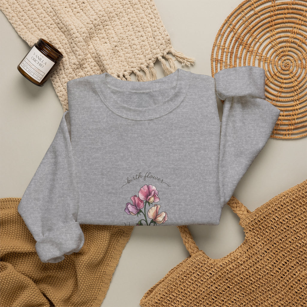 Personalized Birth Flower Sweatshirt | Botanical Watercolor, Custom Name