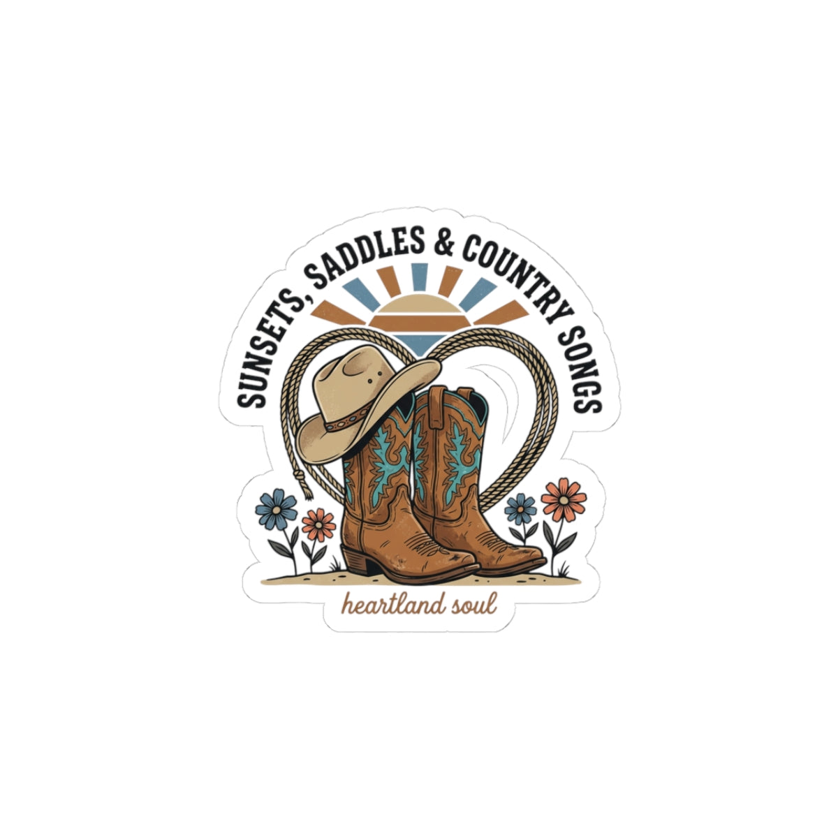 Sunsets Saddles & Country Songs Kiss-Cut Sticker | western cowgirl ranch sticker