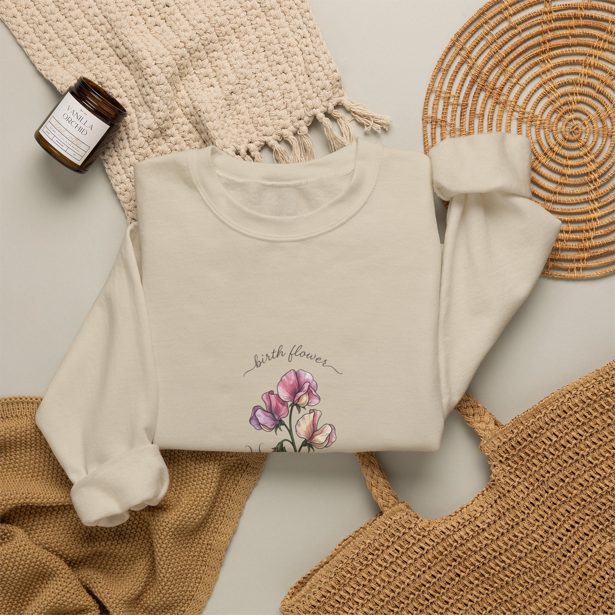 Personalized Birth Flower Sweatshirt | Botanical Watercolor, Custom Name