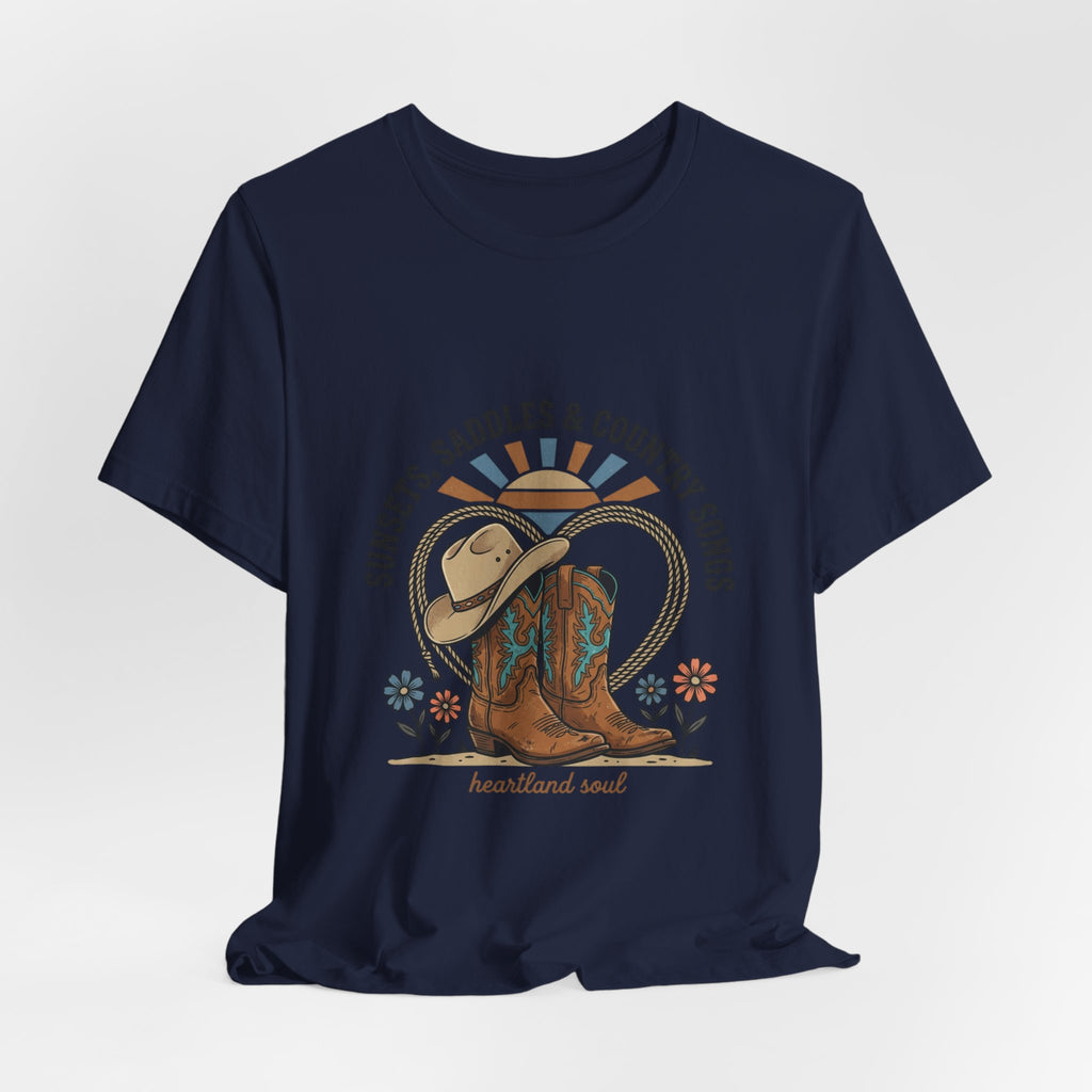 Sunsets Saddles & Country Songs Tee | western cowgirl ranch rustic