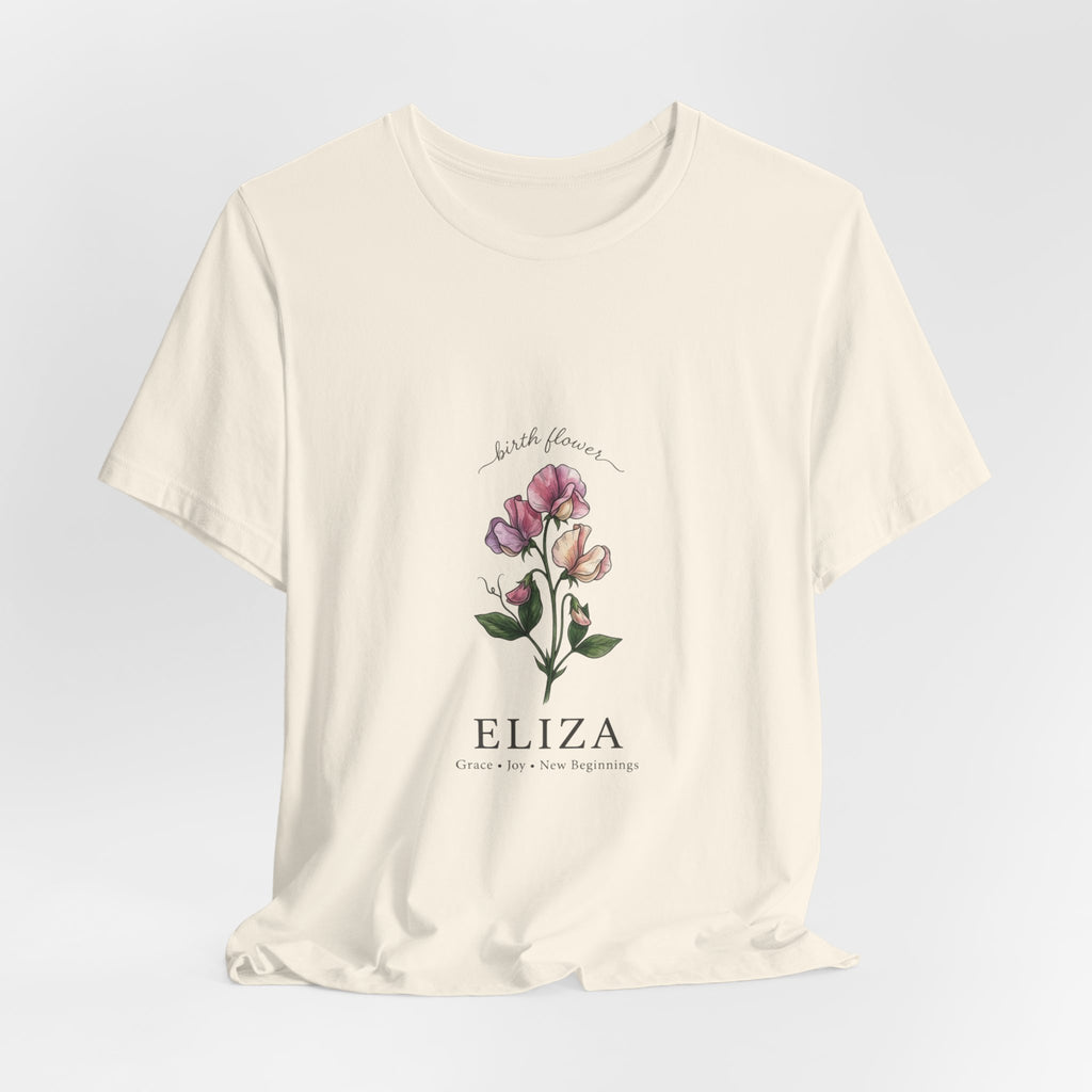 Birth Month Flower T-Shirt | Botanical Watercolor, Personalized Name