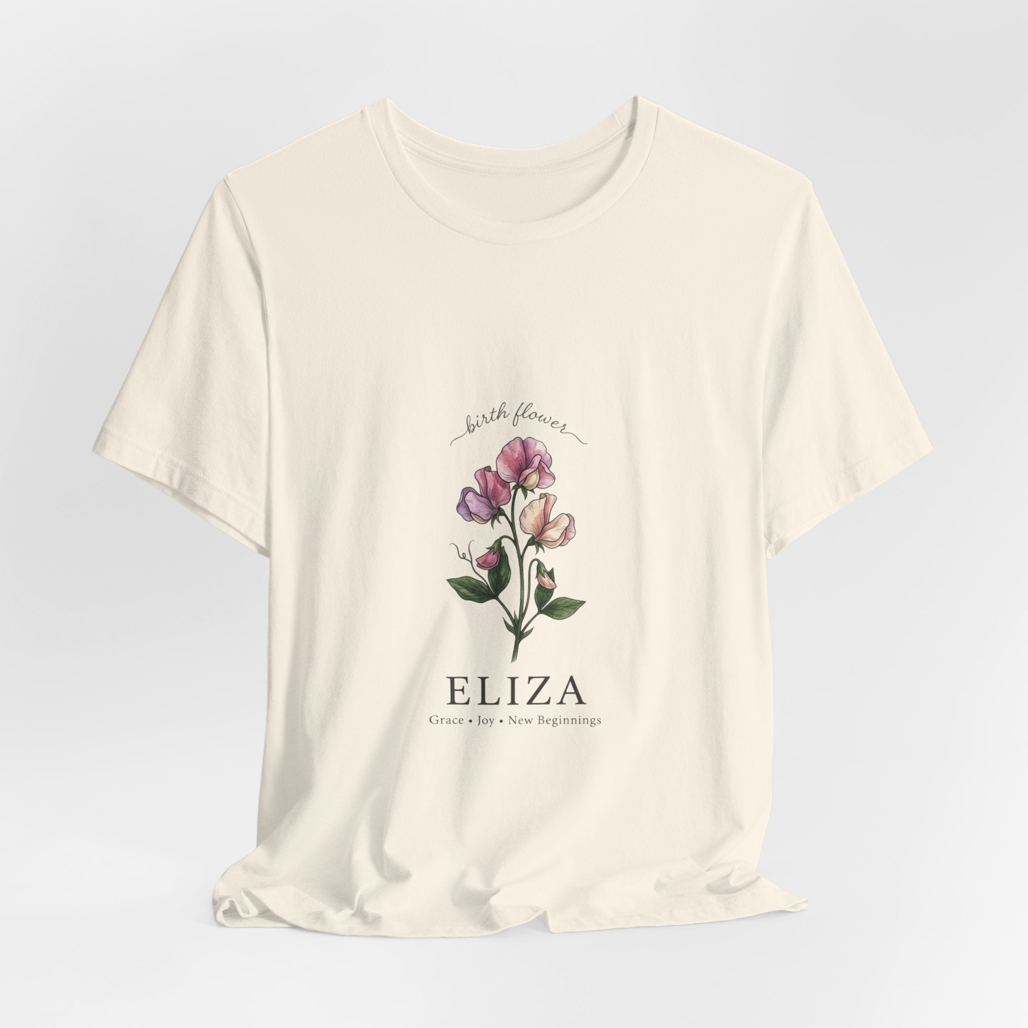 Birth Month Flower T-Shirt | Botanical Watercolor, Personalized Name