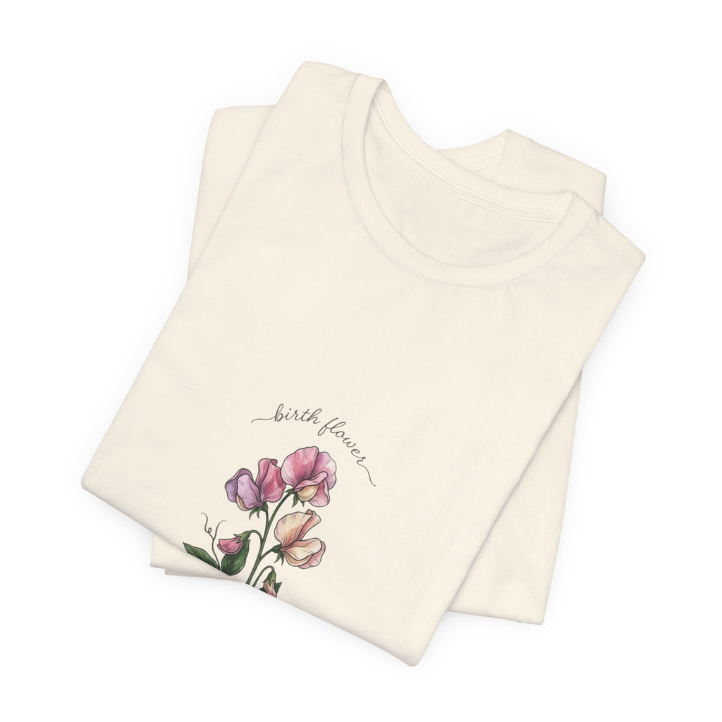 Birth Month Flower T-Shirt | Botanical Watercolor, Personalized Name