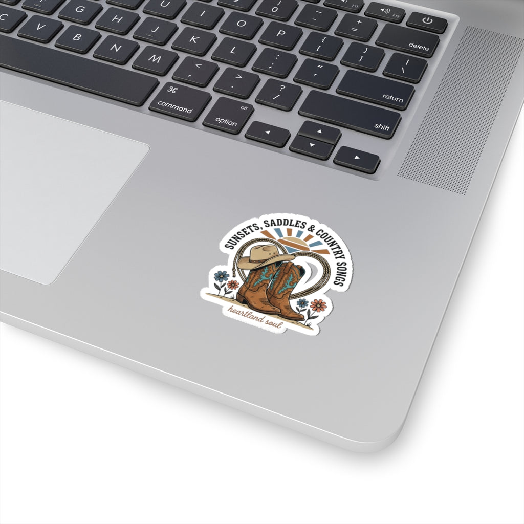 Sunsets Saddles & Country Songs Kiss-Cut Sticker | western cowgirl ranch sticker