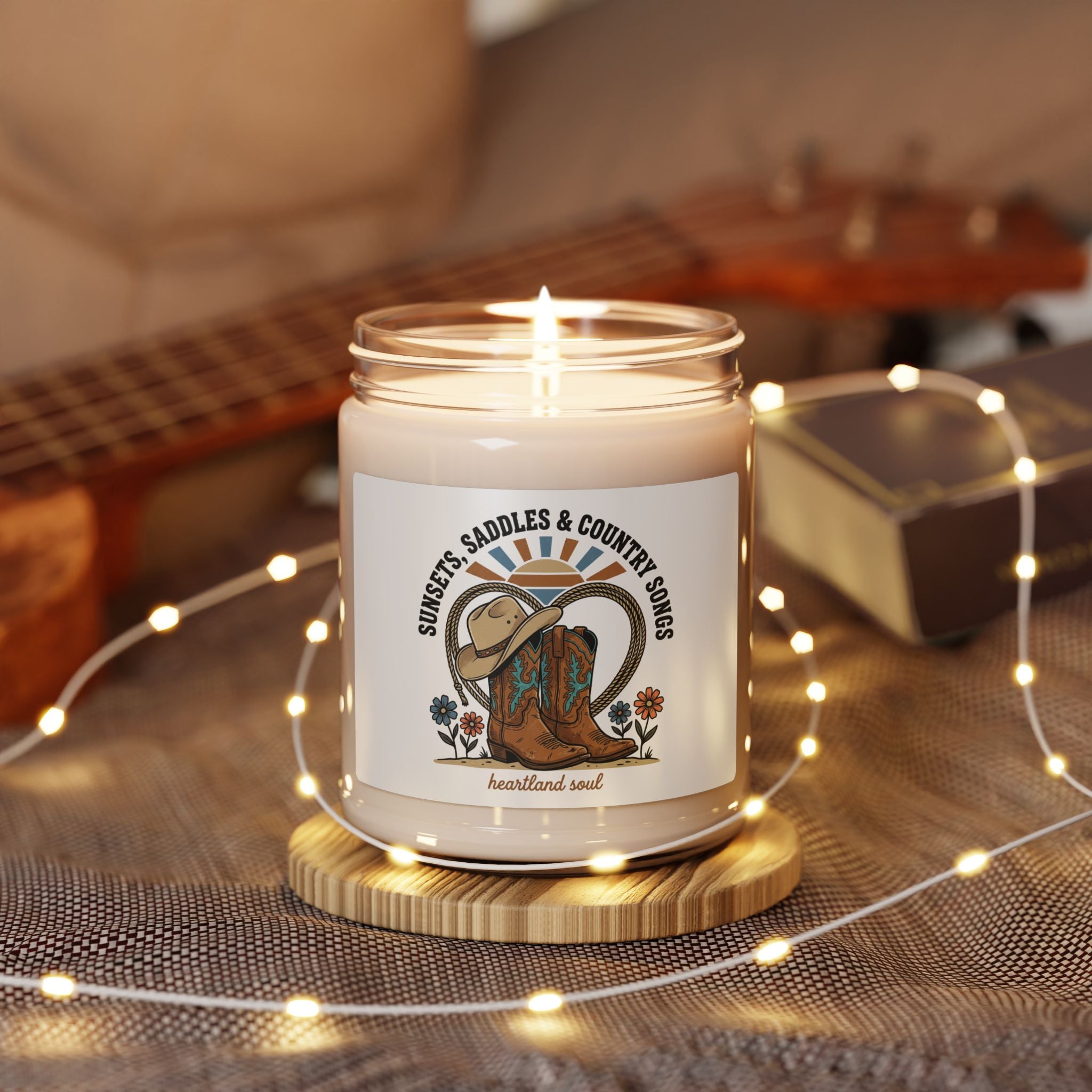 Sunsets Saddles & Country Songs Candle | rustic western, cowgirl ranch soy
