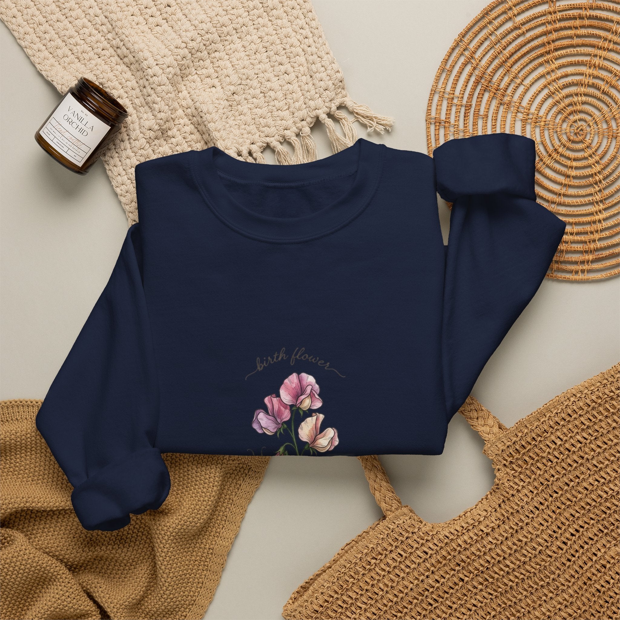 Personalized Birth Flower Sweatshirt | Botanical Watercolor, Custom Name