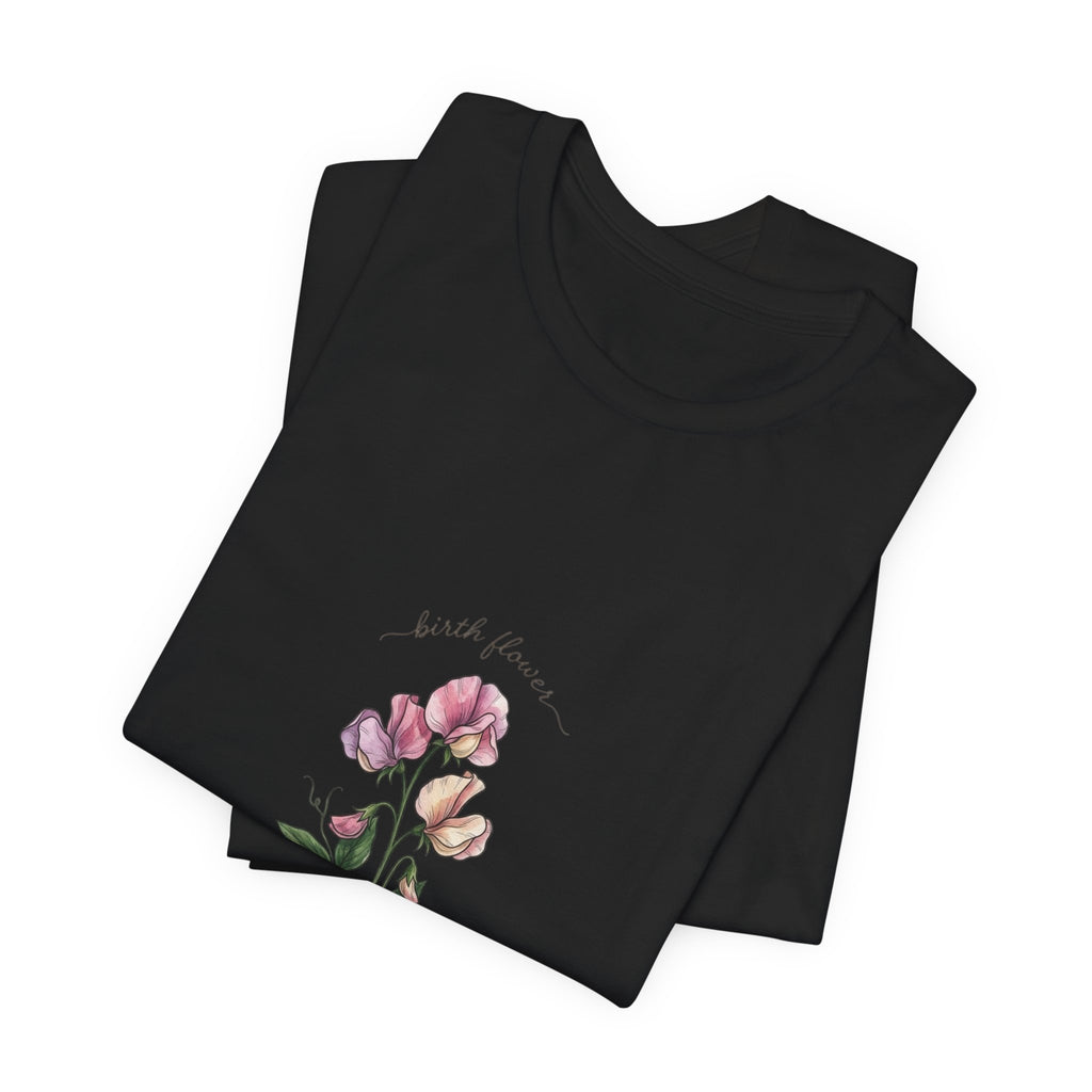 Birth Month Flower T-Shirt | Botanical Watercolor, Personalized Name
