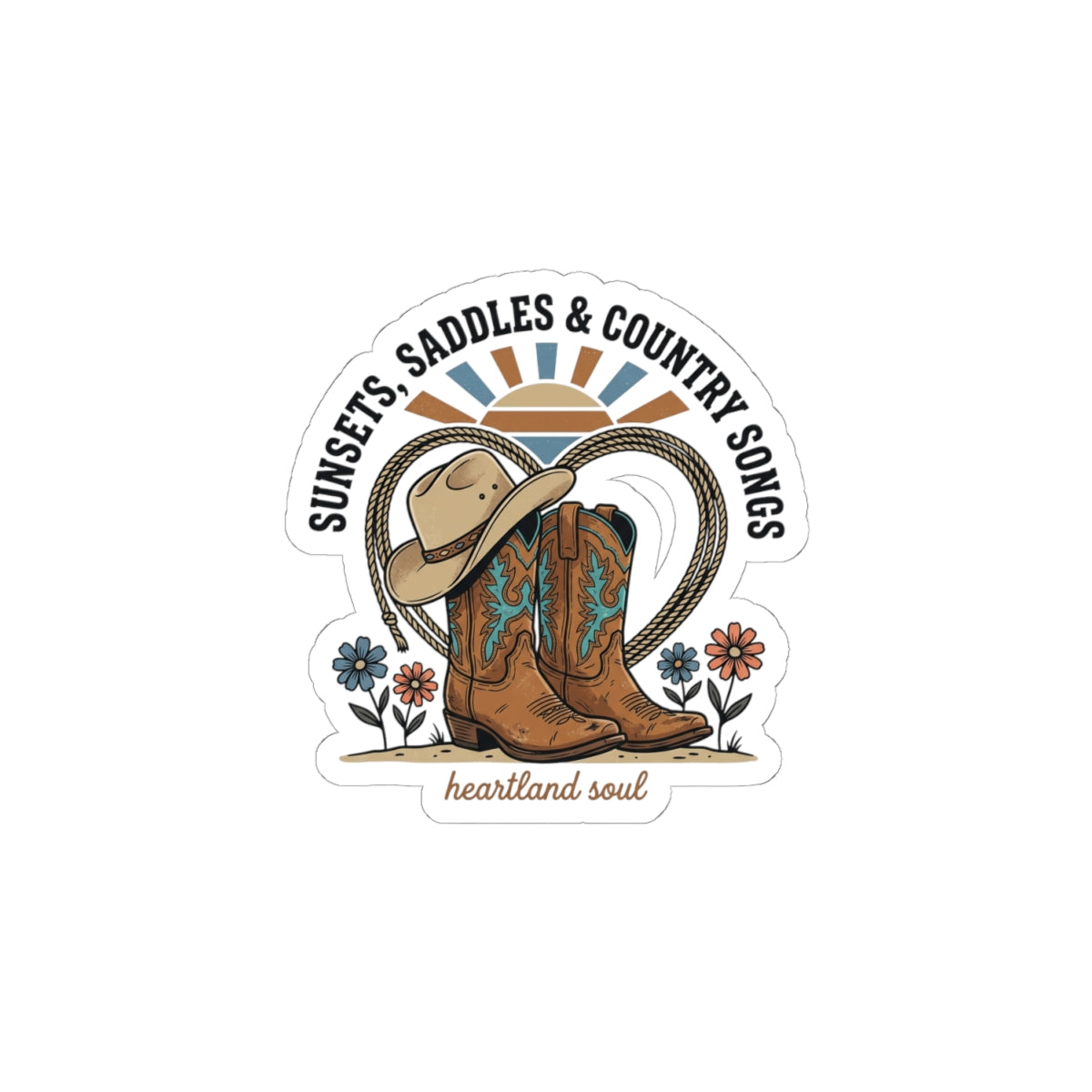 Sunsets Saddles & Country Songs Kiss-Cut Sticker | western cowgirl ranch sticker
