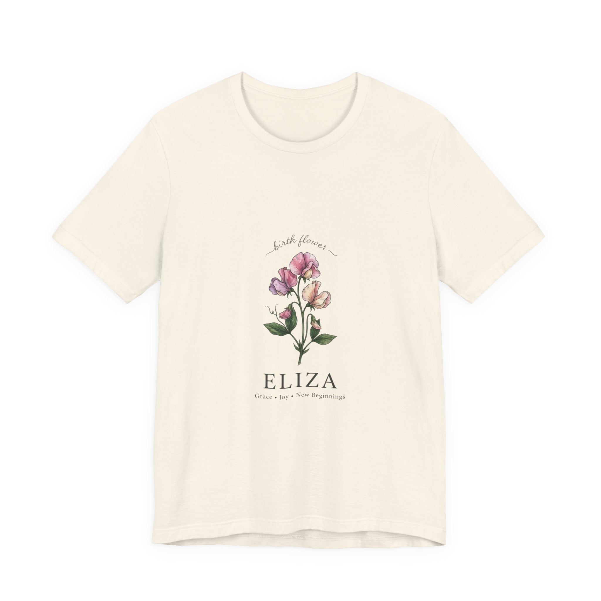Birth Month Flower T-Shirt | Botanical Watercolor, Personalized Name