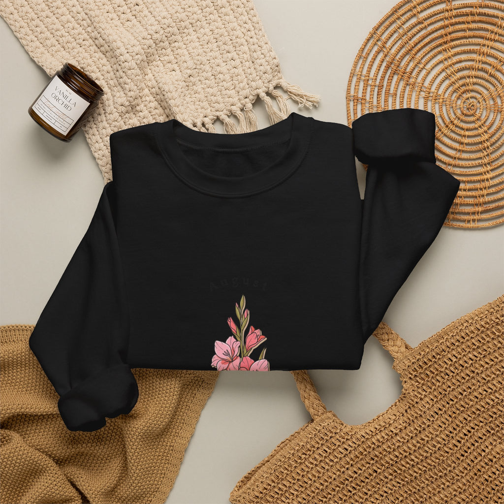 Gladiolus Birth Month Flower Sweatshirt | botanical watercolor, personalized name