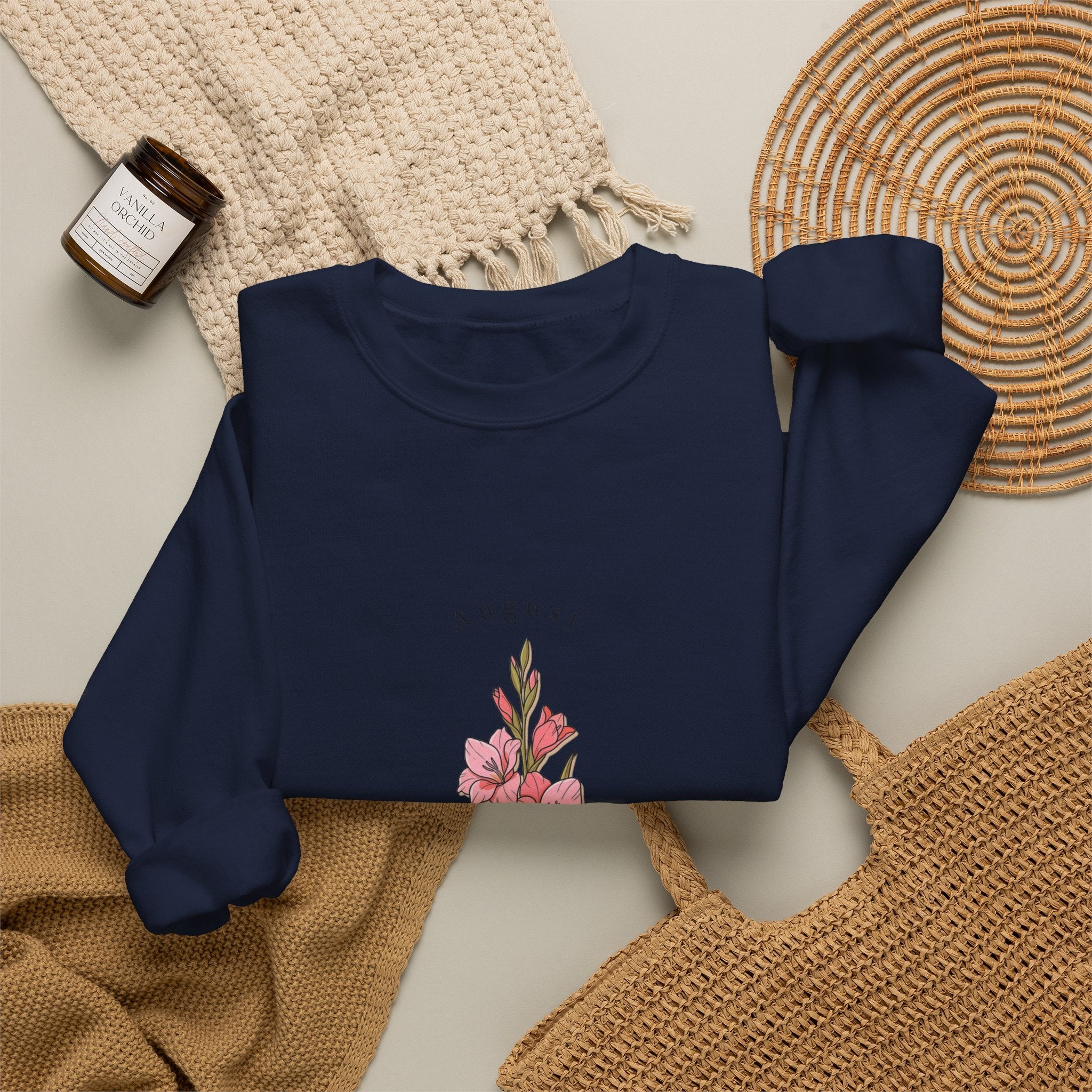 Gladiolus Birth Month Flower Sweatshirt | botanical watercolor, personalized name