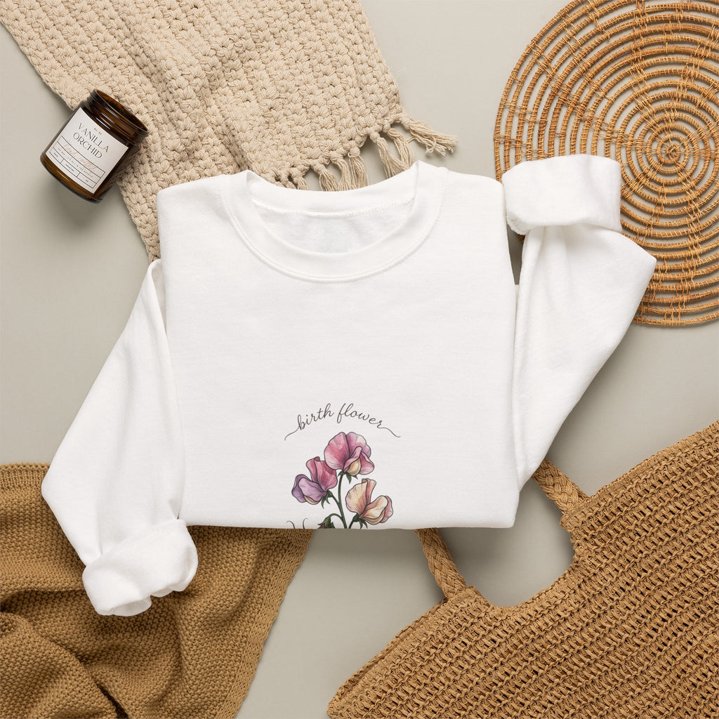 Personalized Birth Flower Sweatshirt | Botanical Watercolor, Custom Name