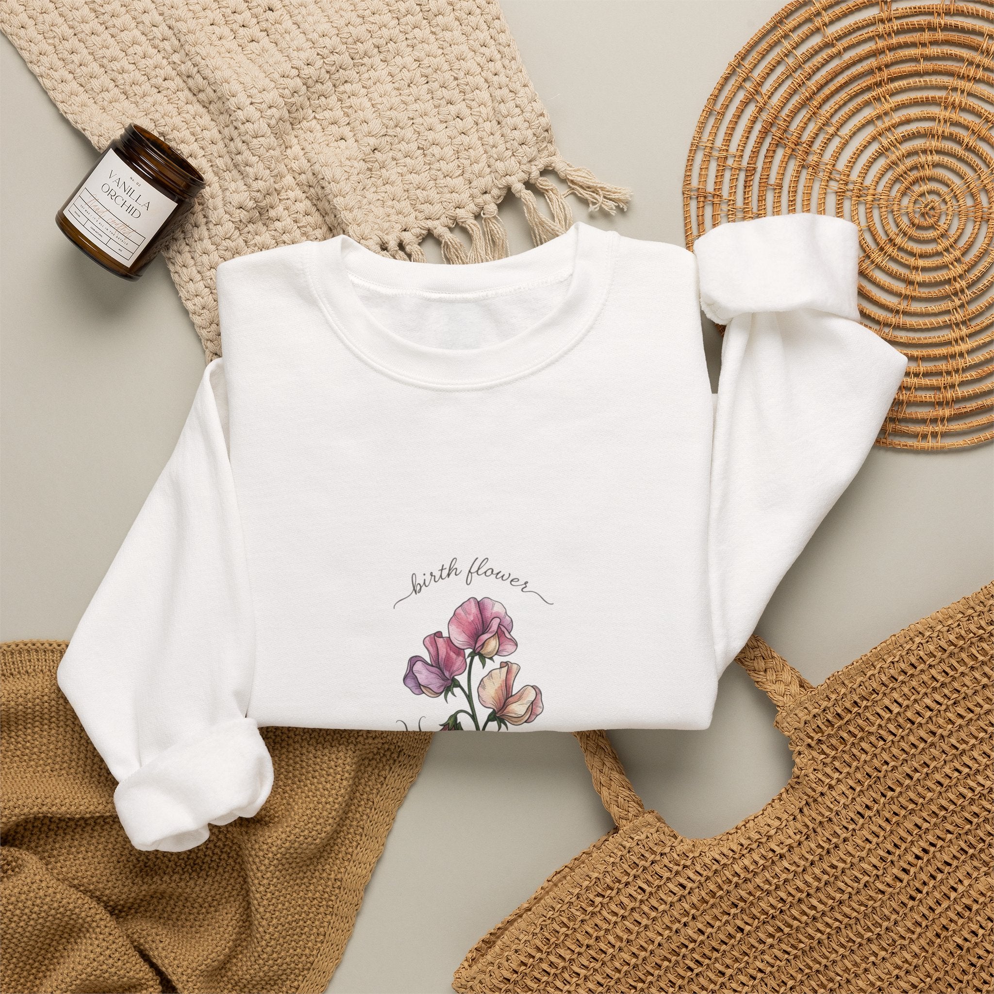 Personalized Birth Flower Sweatshirt | Botanical Watercolor, Custom Name