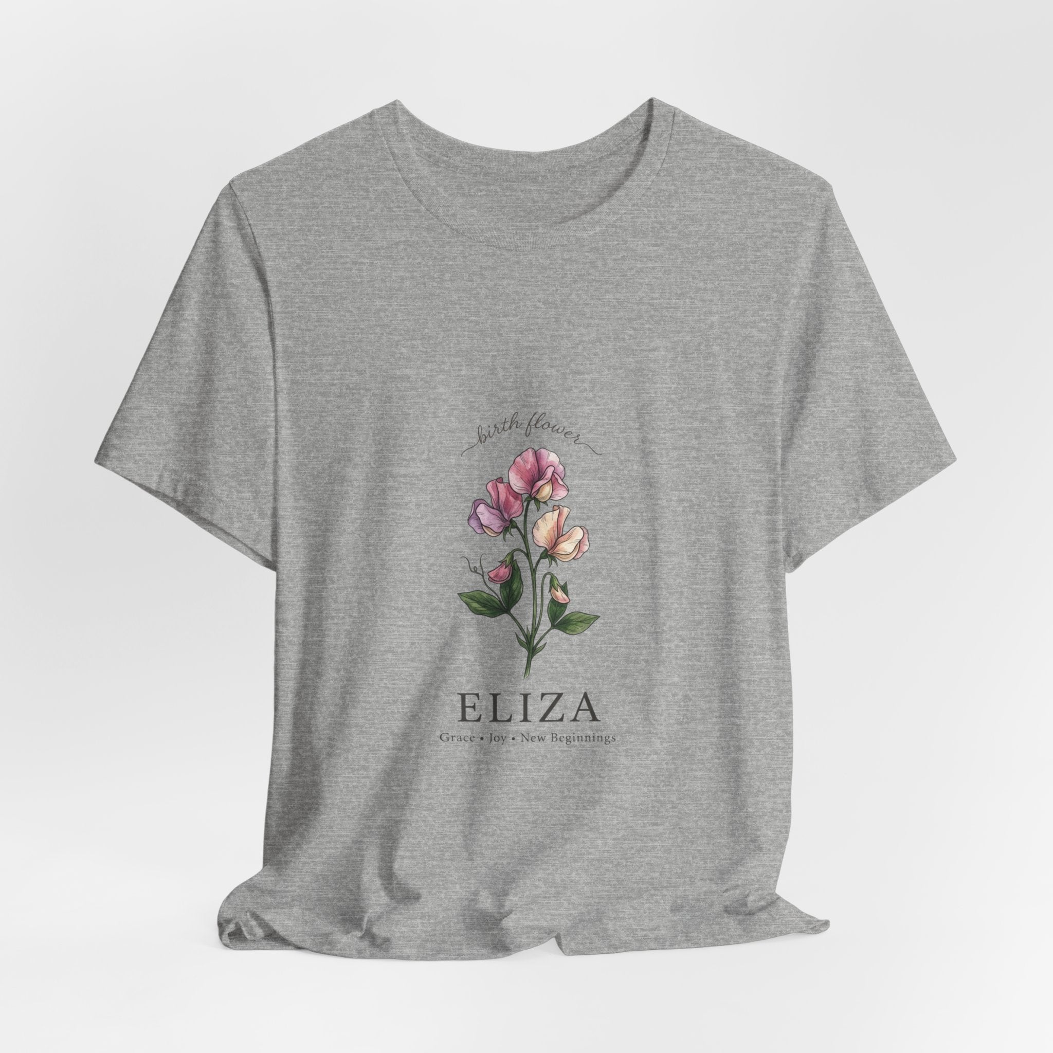 Birth Month Flower T-Shirt | Botanical Watercolor, Personalized Name