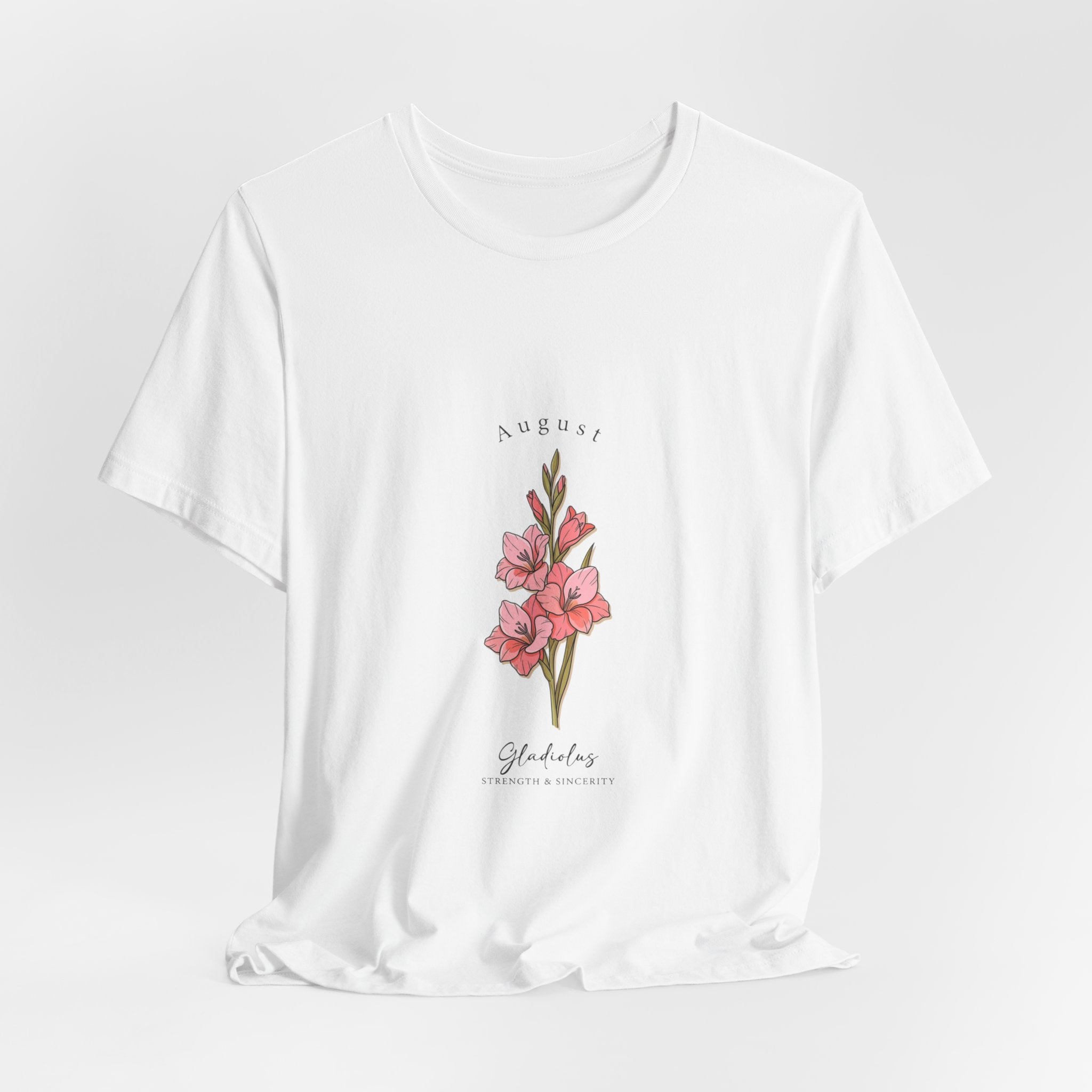 August Gladiolus Birth Month Flower Tee | Botanical Watercolor, Personalized