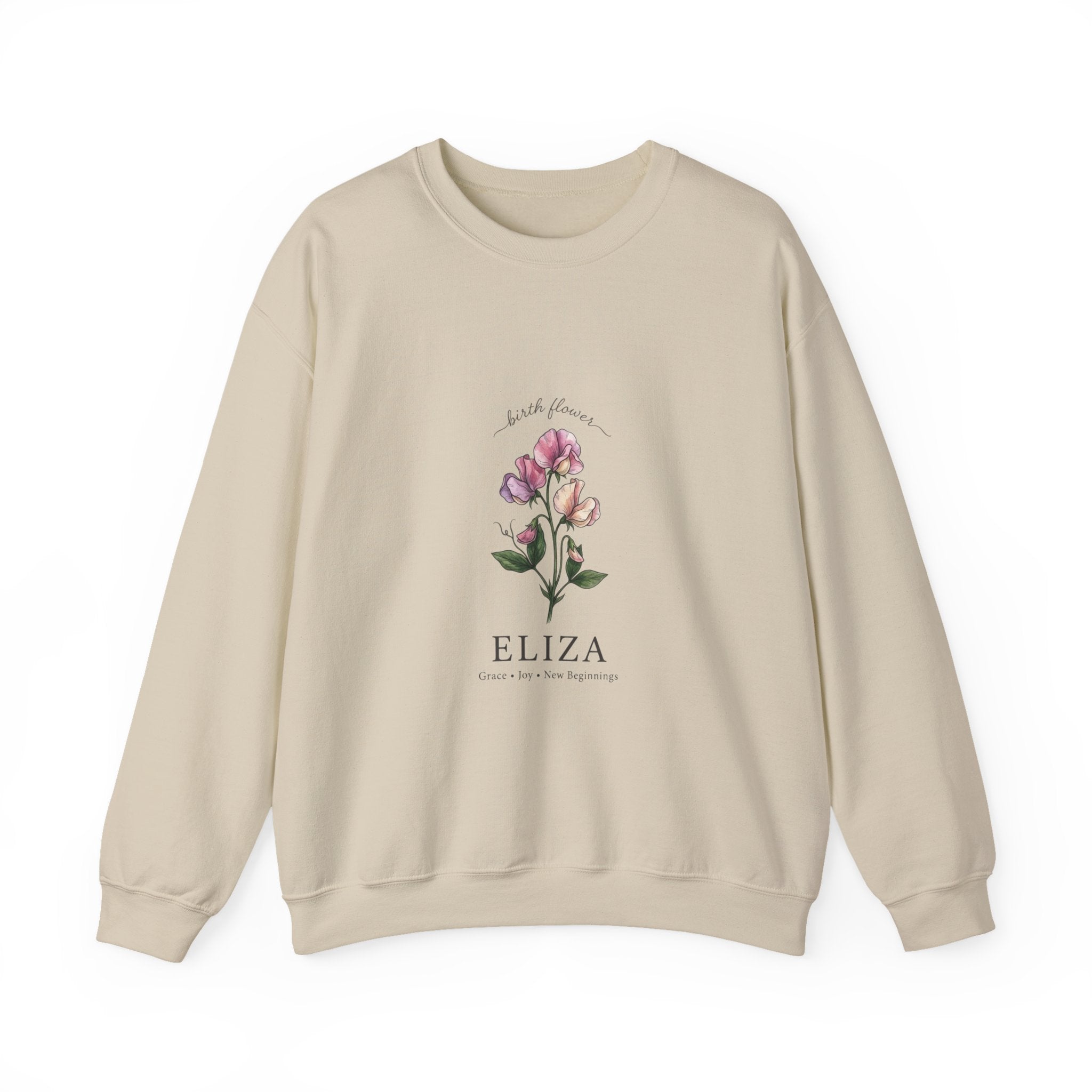 Personalized Birth Flower Sweatshirt | Botanical Watercolor, Custom Name