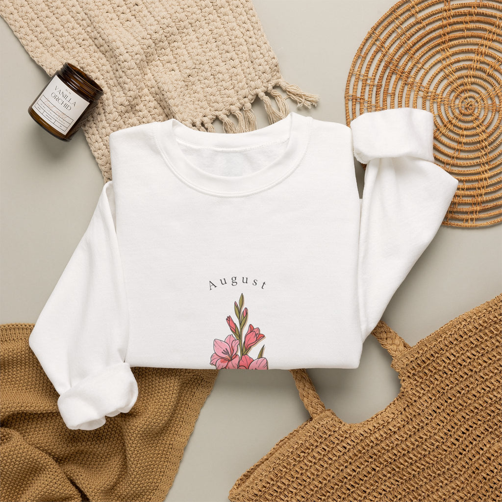 Gladiolus Birth Month Flower Sweatshirt | botanical watercolor, personalized name