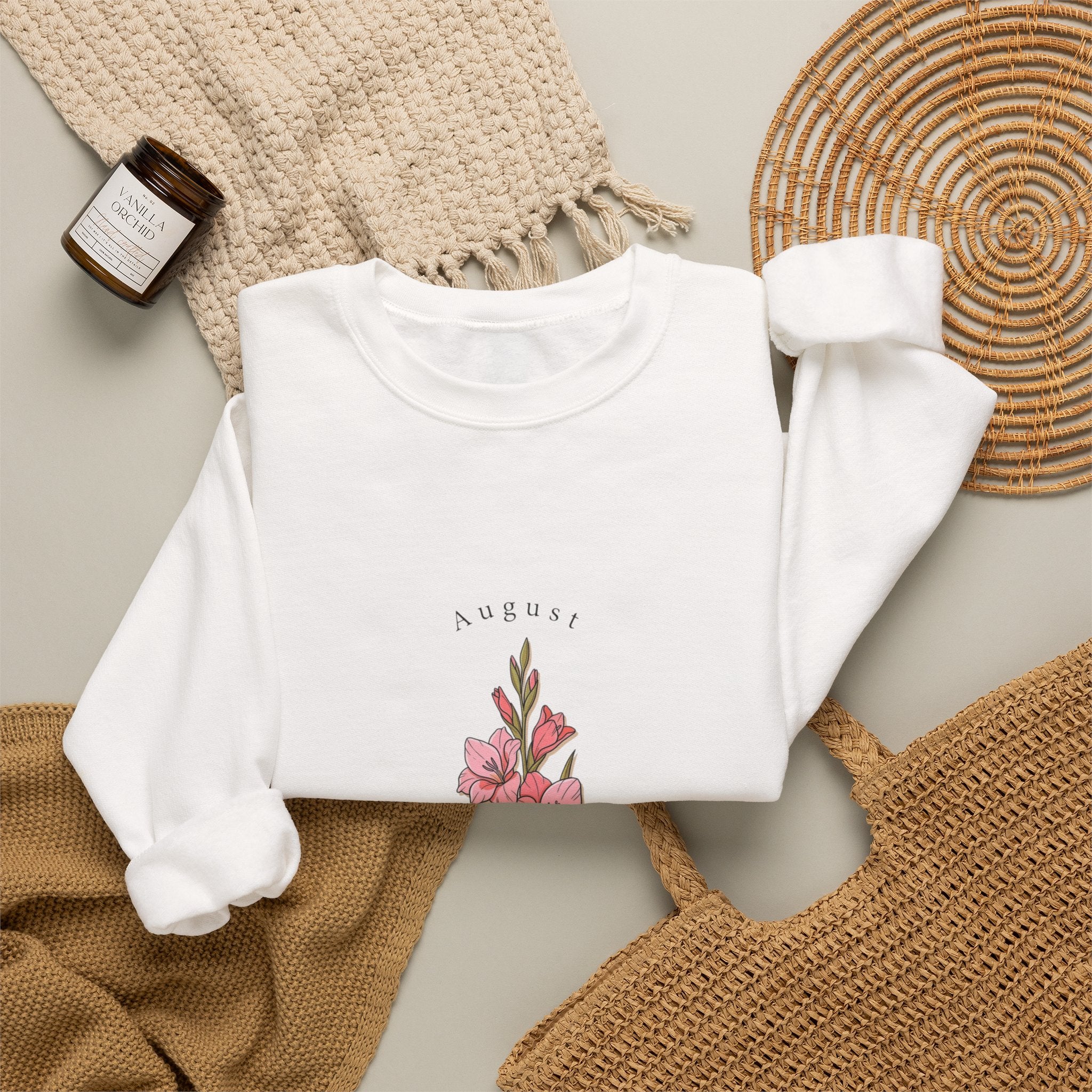 Gladiolus Birth Month Flower Sweatshirt | botanical watercolor, personalized name