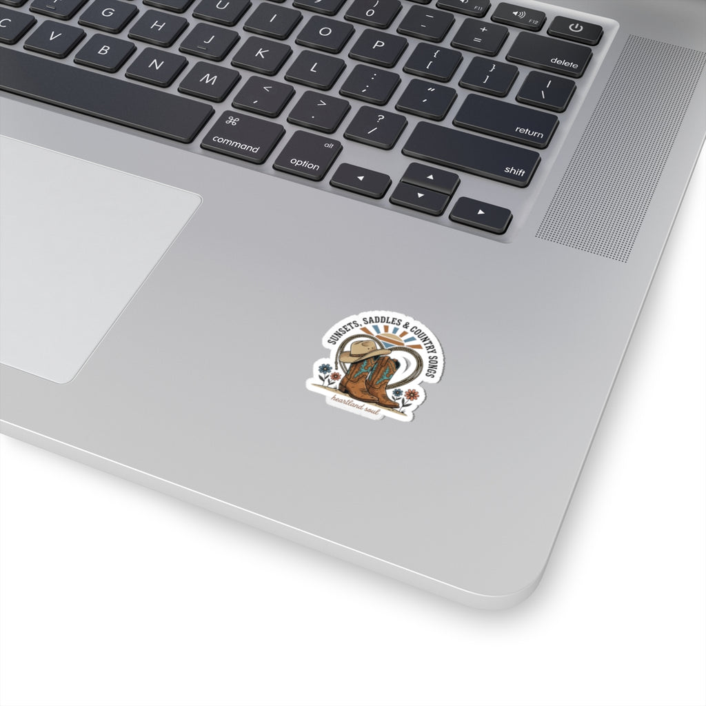 Sunsets Saddles & Country Songs Kiss-Cut Sticker | western cowgirl ranch sticker