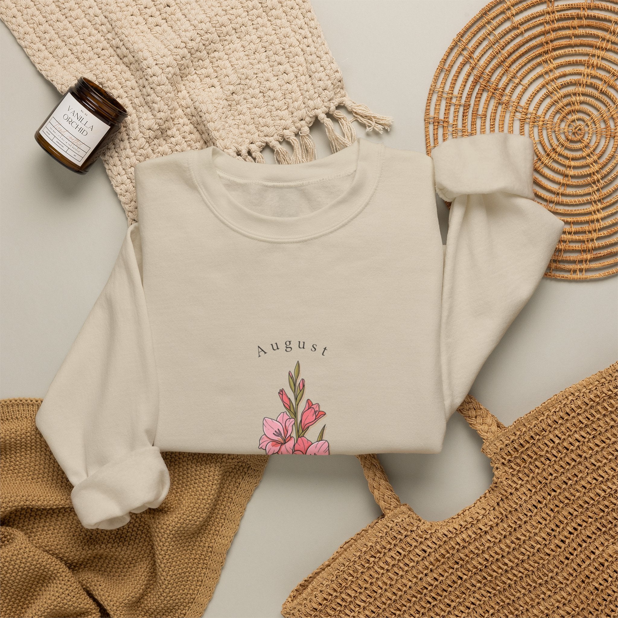 Gladiolus Birth Month Flower Sweatshirt | botanical watercolor, personalized name