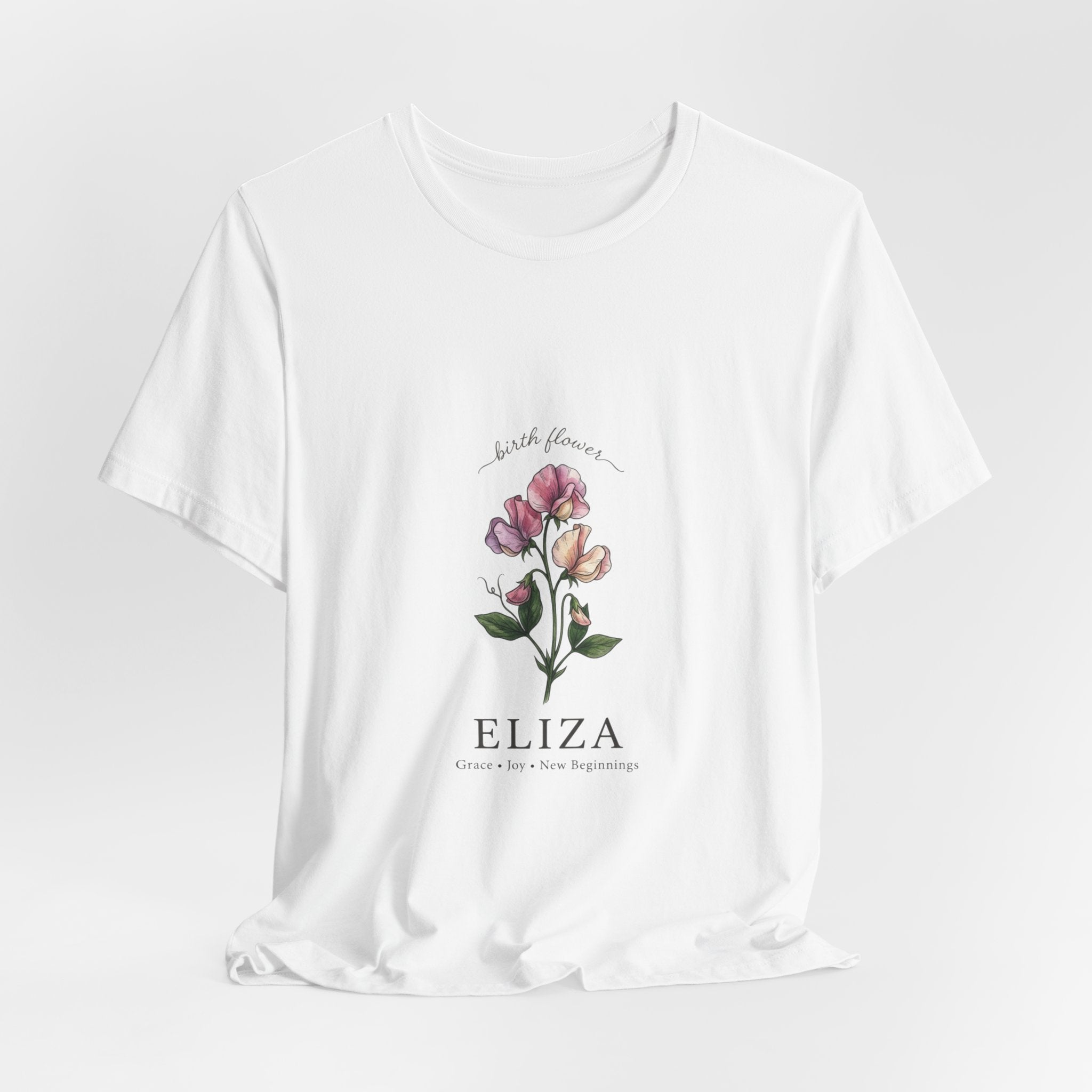 Birth Month Flower T-Shirt | Botanical Watercolor, Personalized Name