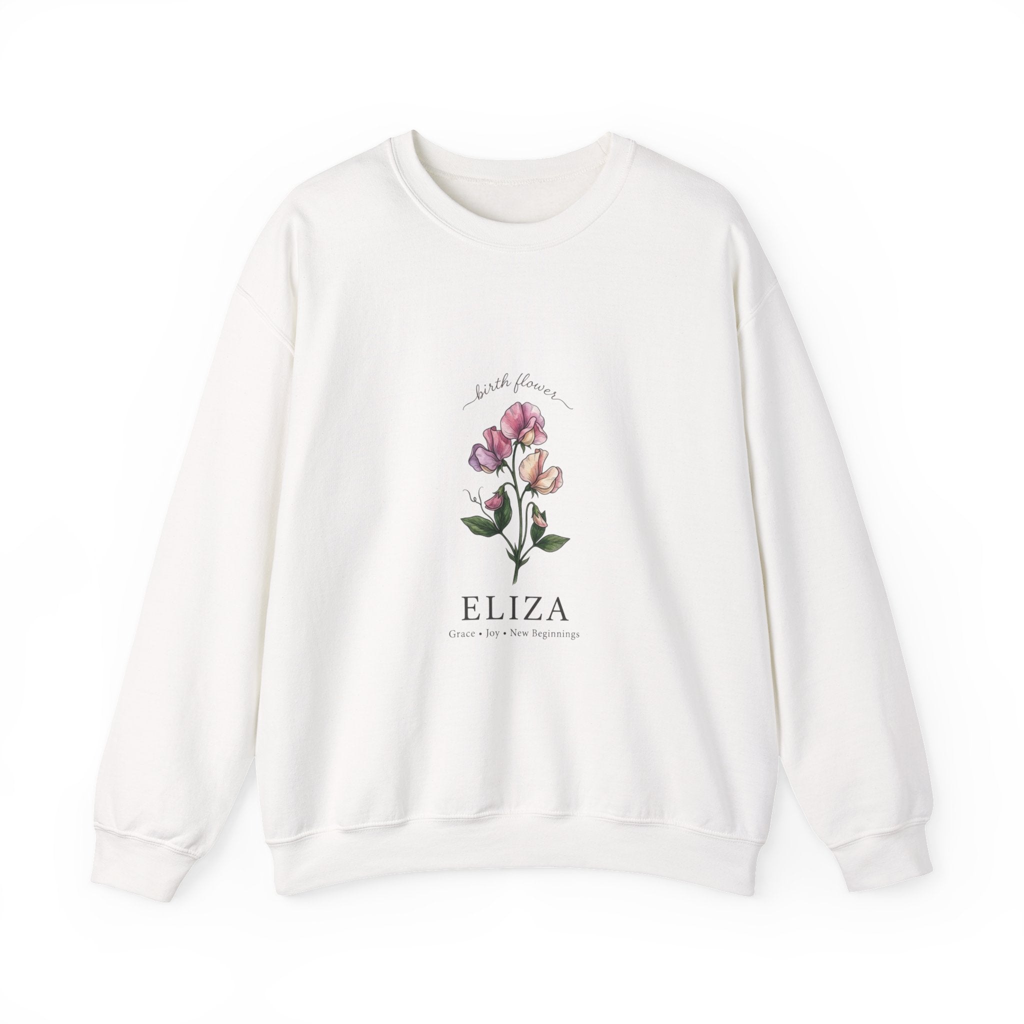 Personalized Birth Flower Sweatshirt | Botanical Watercolor, Custom Name