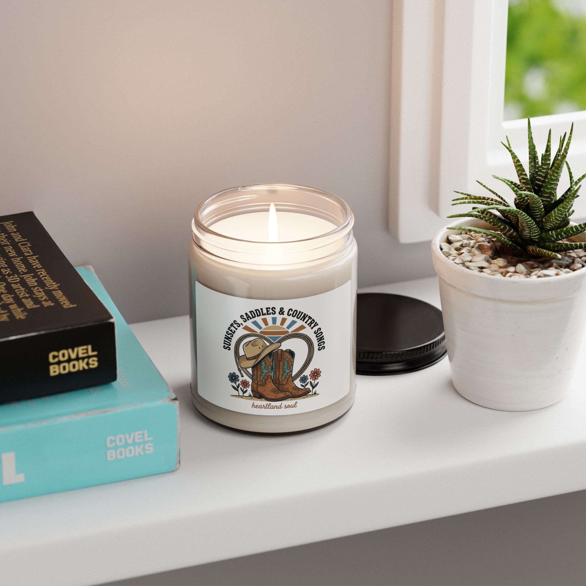 Sunsets Saddles & Country Songs Candle | rustic western, cowgirl ranch soy