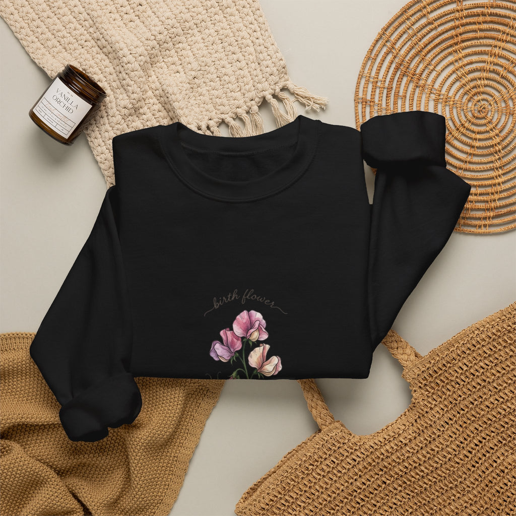 Personalized Birth Flower Sweatshirt | Botanical Watercolor, Custom Name