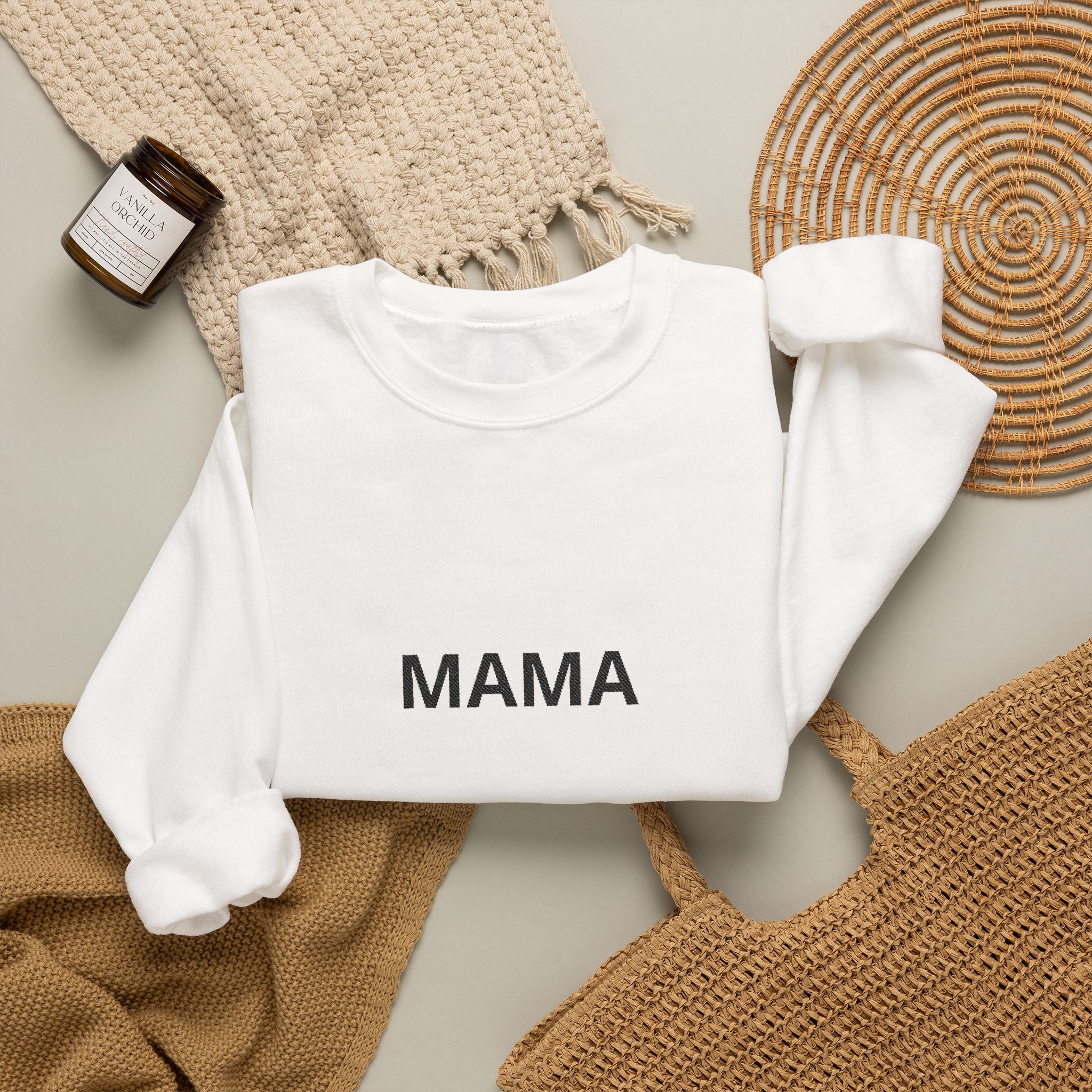 Mama Crewneck Sweatshirt — Minimalist White Mother's Day Pullover