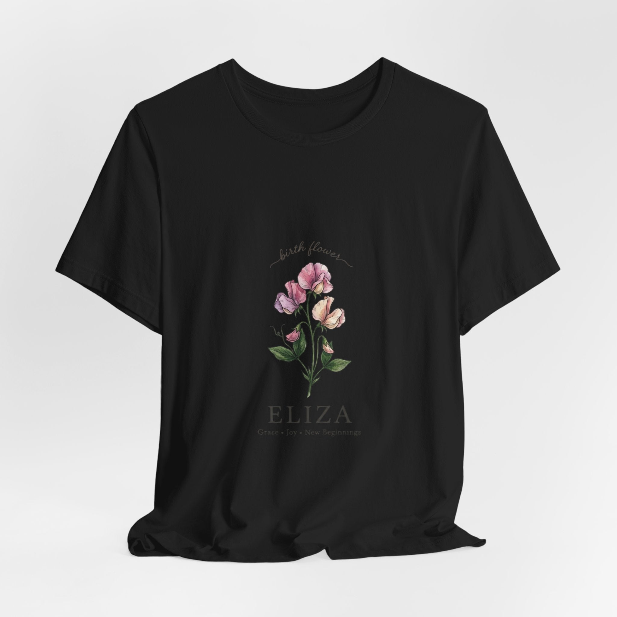 Birth Month Flower T-Shirt | Botanical Watercolor, Personalized Name