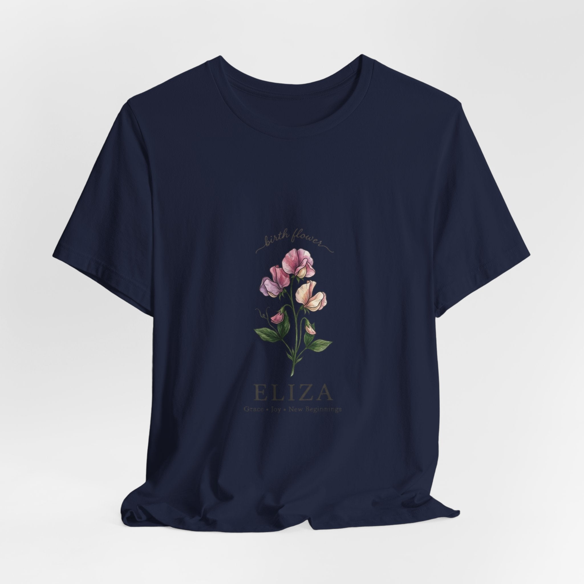 Birth Month Flower T-Shirt | Botanical Watercolor, Personalized Name