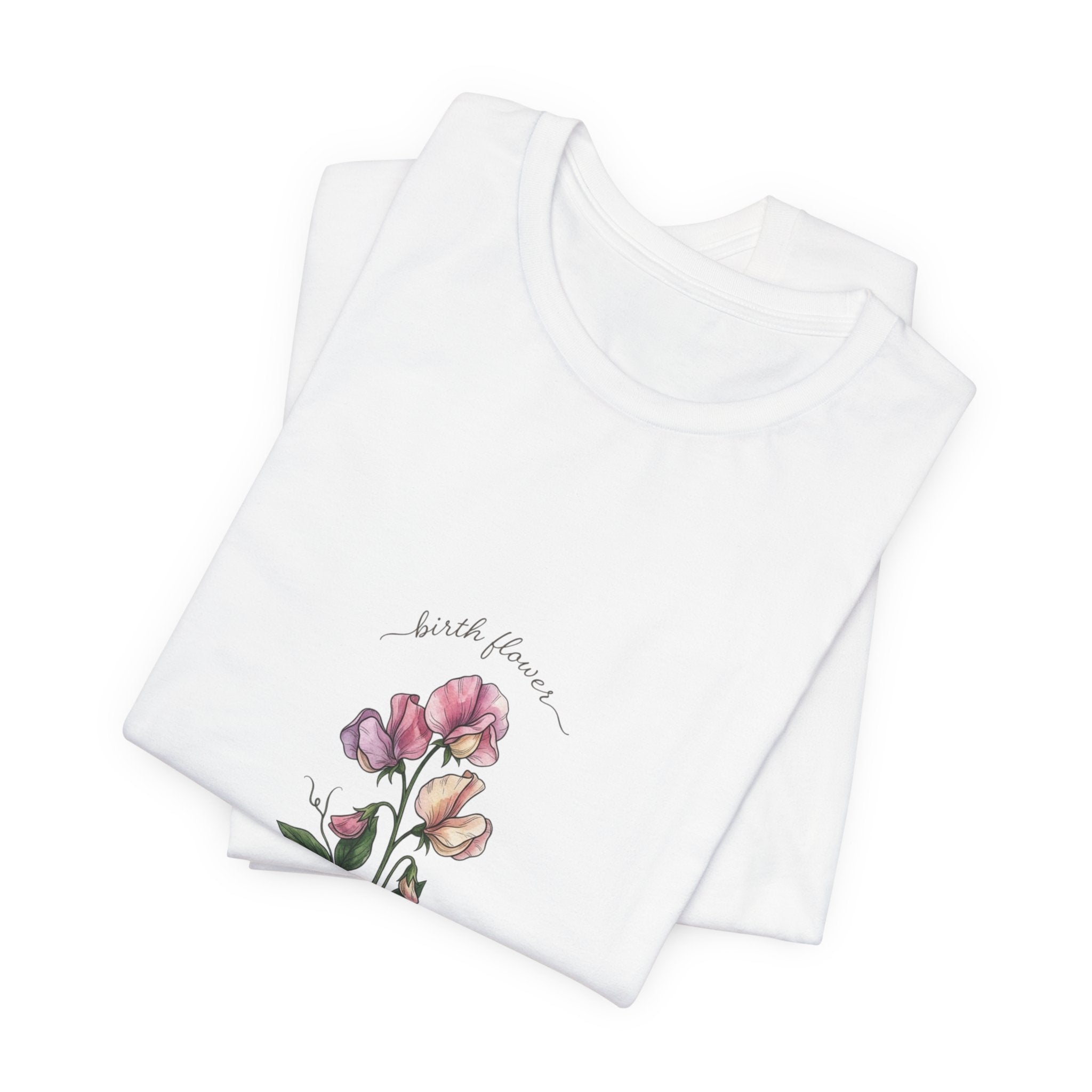 Birth Month Flower T-Shirt | Botanical Watercolor, Personalized Name