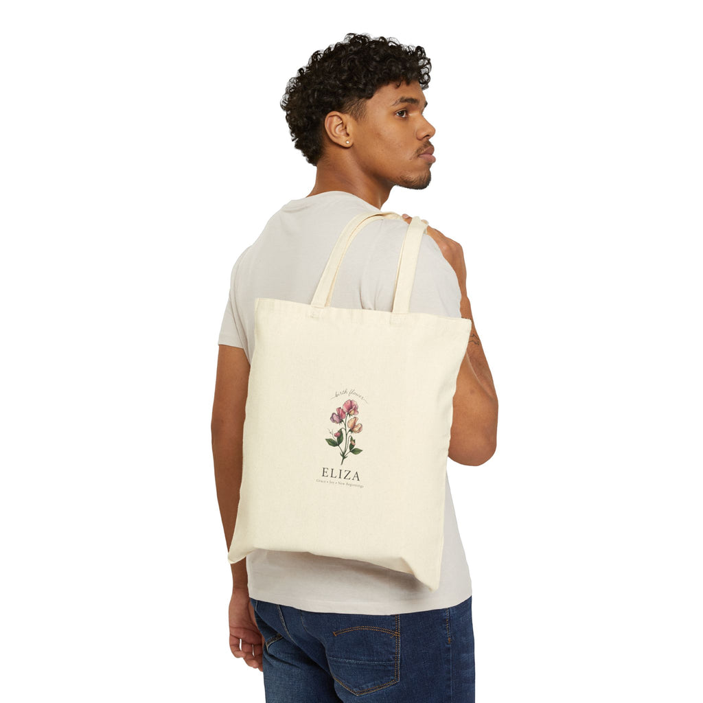 Birth Month Flower Tote | Personalized Botanical Line Art, Custom Name